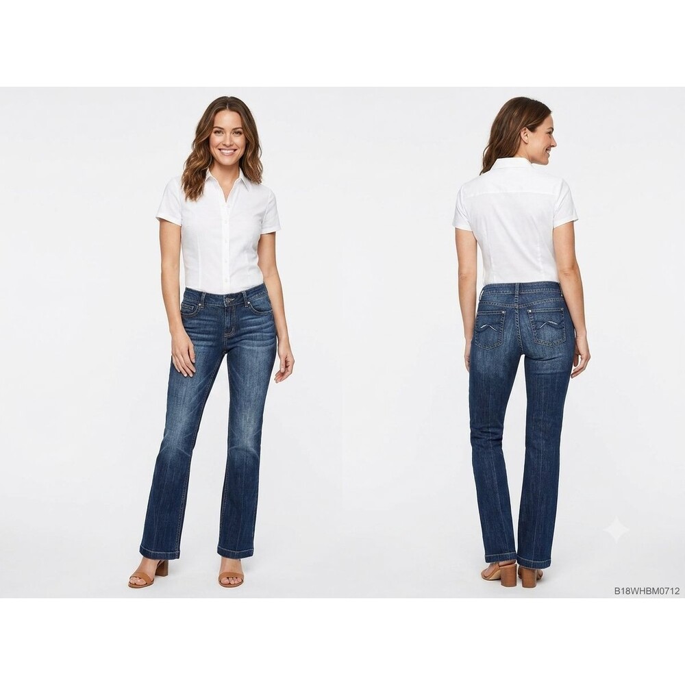 WHBM Blanc Bootcut Jeans Size 6S 6 Short Medium Dark Wash Stretch Denim EUC